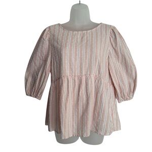 Time and Tru Pink and White Striped Peplum Blouse Size Medium 8/10